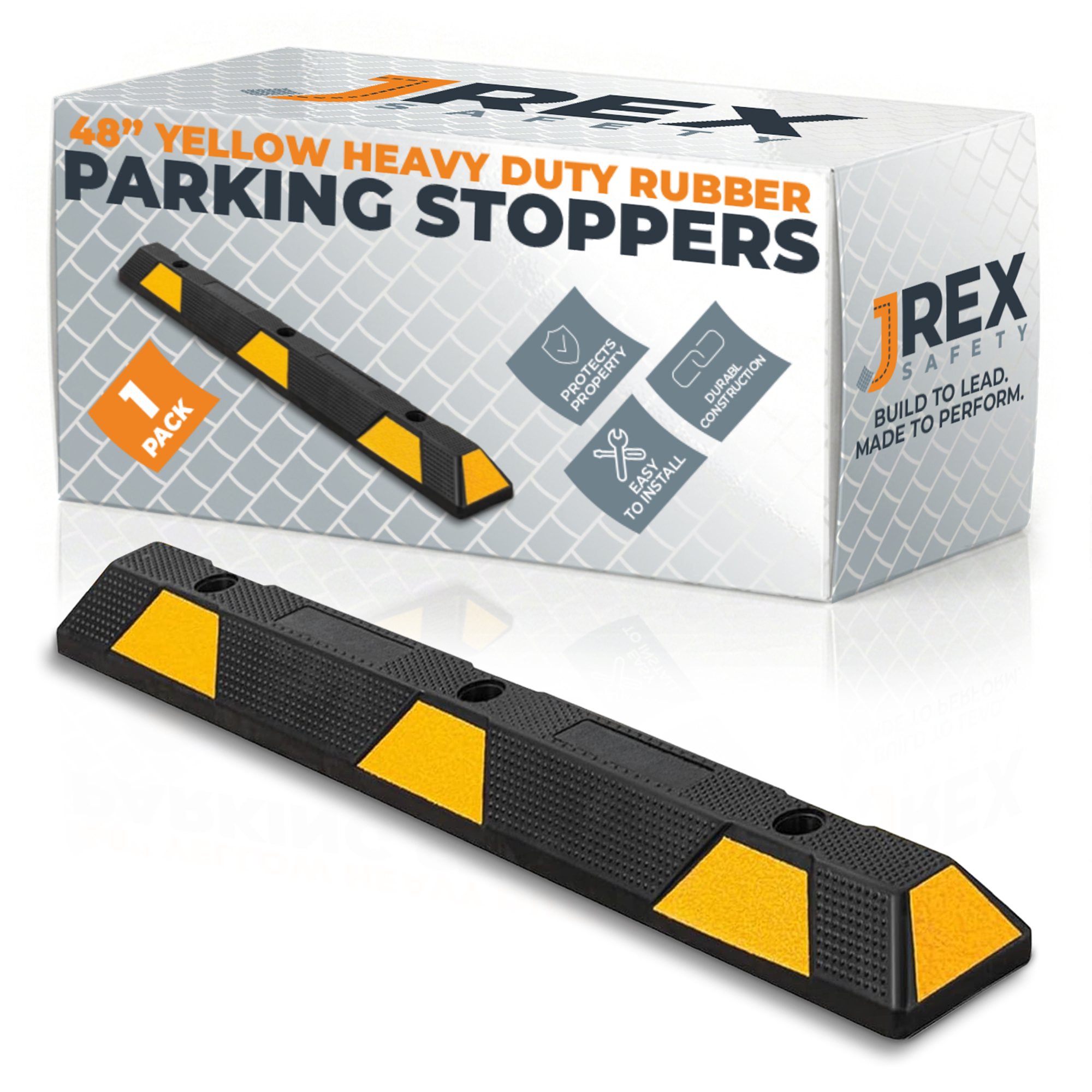 48" Rubber Parking Block Curb Stop - Yellow Reflective Strip